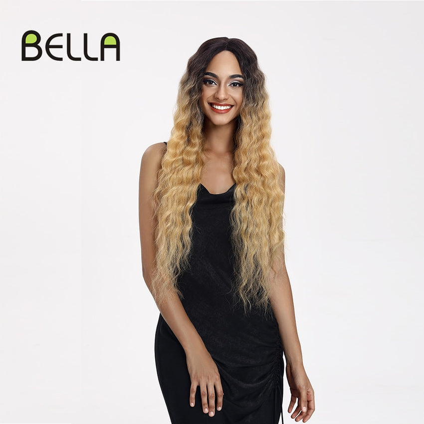Lace Front Wigs Deep Wave Middle Part Ombre Blonde Brown 6 Colors Available 30 Inches Lace Front Synthetic Wigs For Women Bella - Bellelooks