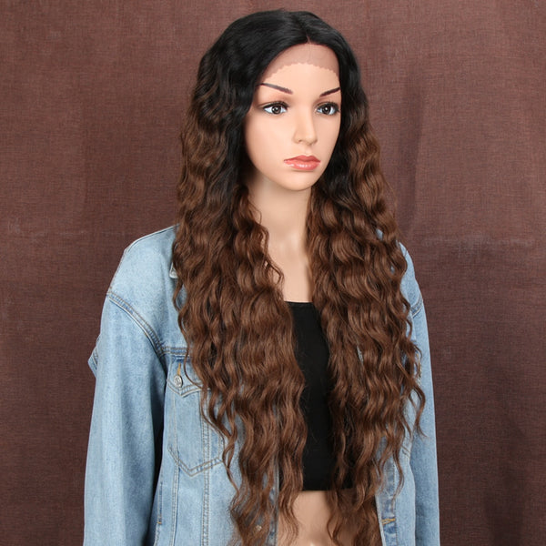 Lace Front Wigs Deep Wave Middle Part Ombre Blonde Brown 6 Colors Available 30 Inches Lace Front Synthetic Wigs For Women Bella - Bellelooks