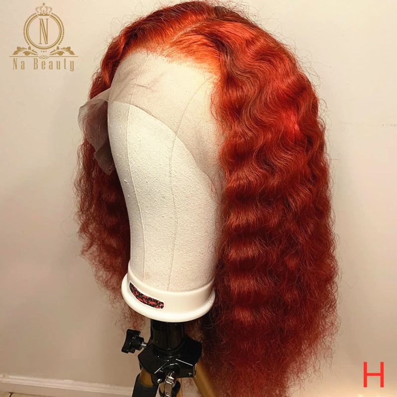 Orange Red Human Hair Wig Colored Lace Front Wigs 360 Lace Frontal Wig Full Lace Wigs Deep Wave Pre Plucked Nabeauty 150 Remy - Bellelooks