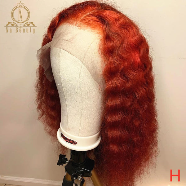 Orange Red Human Hair Wig Colored Lace Front Wigs 360 Lace Frontal Wig Full Lace Wigs Deep Wave Pre Plucked Nabeauty 150 Remy - Bellelooks
