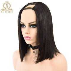 Straight U Part Wigs Human Hair Short Bob Wig Glueless 2"x4" Middle Part 150% for Women Hair Natural Black Color Remy Nabeauty - Bellelooks