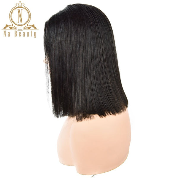 Straight U Part Wigs Human Hair Short Bob Wig Glueless 2"x4" Middle Part 150% for Women Hair Natural Black Color Remy Nabeauty - Bellelooks