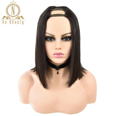 Straight U Part Wigs Human Hair Short Bob Wig Glueless 2"x4" Middle Part 150% for Women Hair Natural Black Color Remy Nabeauty - Bellelooks