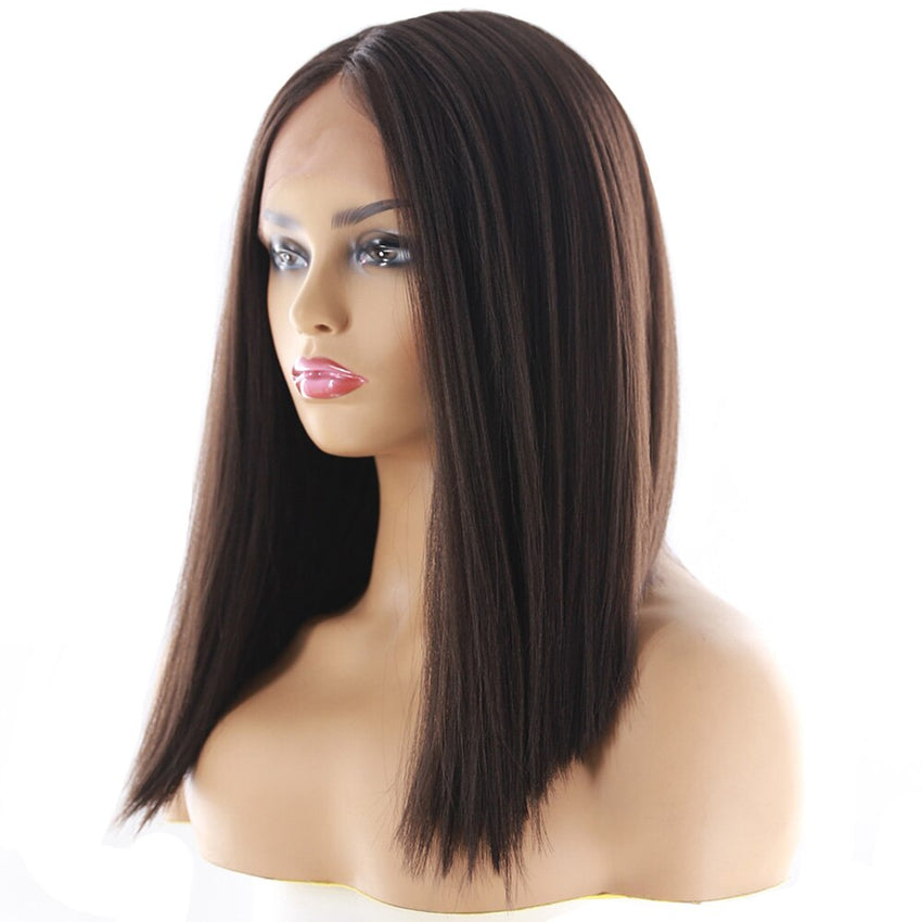 Synthetic Lace Front Hair Wigs Ombre Blonde Black Red Color X-TRESS Yaki Straight Shoulder Length Blunt Lace Part Wig For Women - Bellelooks