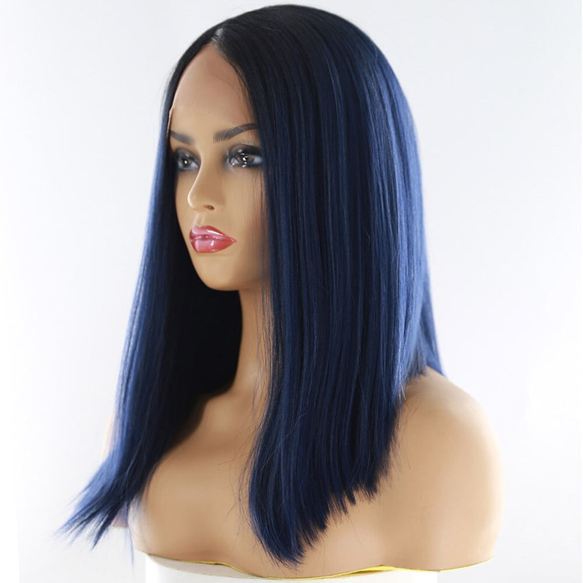 Synthetic Lace Front Hair Wigs Ombre Blonde Black Red Color X-TRESS Yaki Straight Shoulder Length Blunt Lace Part Wig For Women - Bellelooks