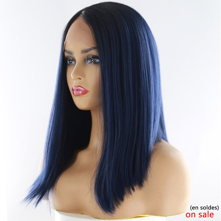 Synthetic Lace Front Hair Wigs Ombre Blonde Black Red Color X-TRESS Yaki Straight Shoulder Length Blunt Lace Part Wig For Women - Bellelooks