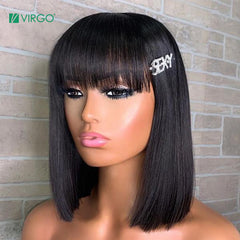 Virgo Straight Bob Wig Peruvian Remy Hair Human Hair Wigs For Women Natural Color Full Machine Made Wigs With Bang - Bellelooks