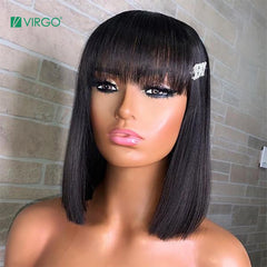 Virgo Straight Bob Wig Peruvian Remy Hair Human Hair Wigs For Women Natural Color Full Machine Made Wigs With Bang - Bellelooks