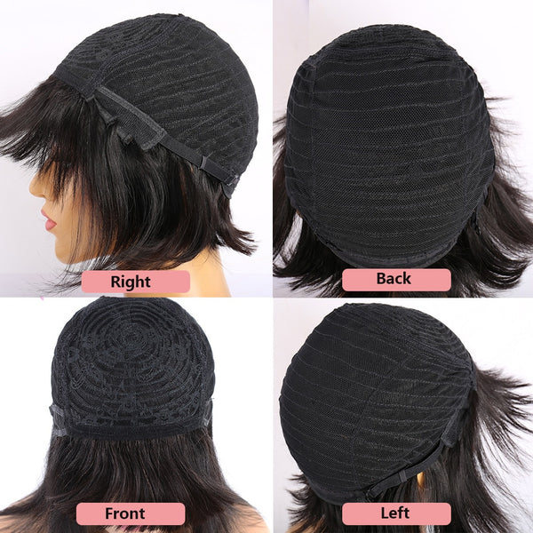 Virgo Straight Bob Wig Peruvian Remy Hair Human Hair Wigs For Women Natural Color Full Machine Made Wigs With Bang - Bellelooks