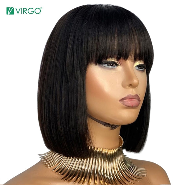 Virgo Straight Bob Wig Peruvian Remy Hair Human Hair Wigs For Women Natural Color Full Machine Made Wigs With Bang - Bellelooks