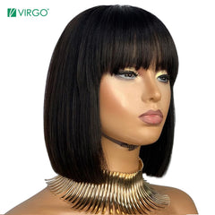 Virgo Straight Bob Wig Peruvian Remy Hair Human Hair Wigs For Women Natural Color Full Machine Made Wigs With Bang - Bellelooks
