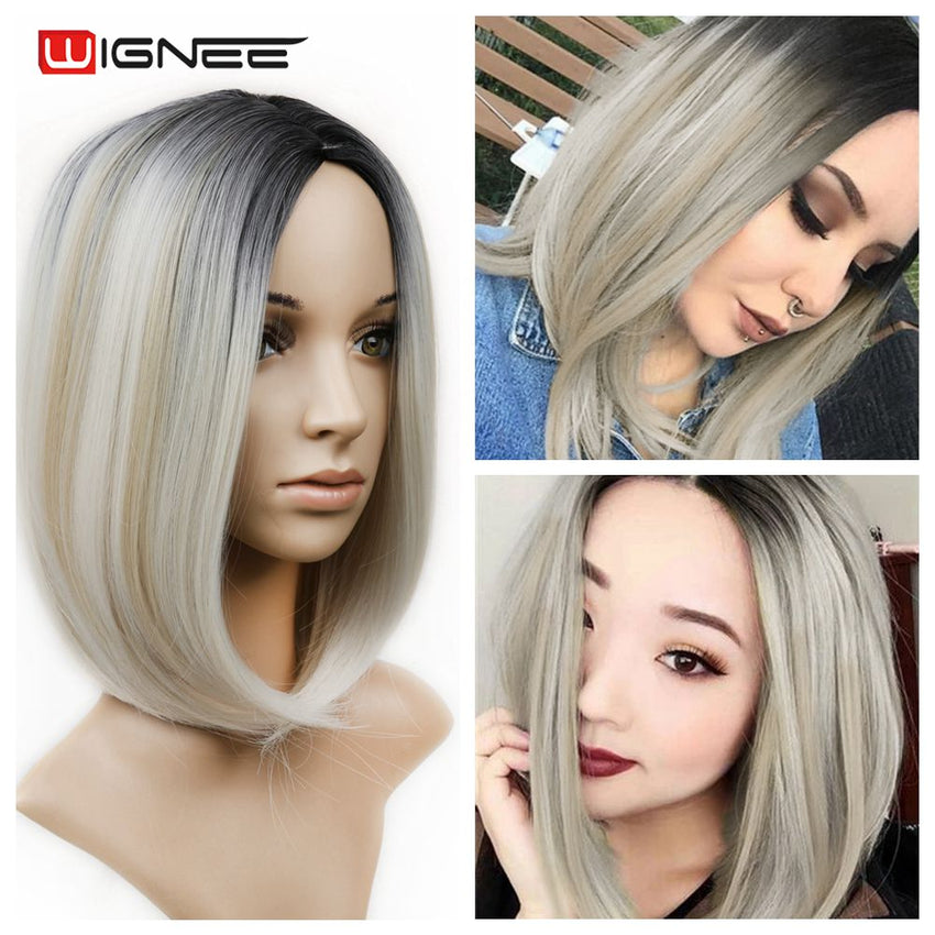 Wignee Natural Black Bob Hair Natural Temperature Synthetic Women Wigs Glueless Cosplay Hair Wigs For Africa Americans Wigs - Bellelooks