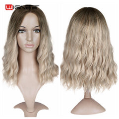 Wignee Ombre Black To Blond Wig Side Part 14" Synthetic Wigs for Women  Wavy  Cosplay Daily Heat Resistant Natural Short Hair - Bellelooks